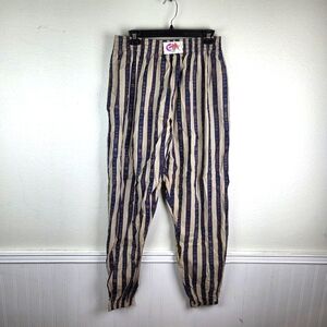 Men's Vintage 90's Y2k Parachute Striped Beige and Blue Men's Pants Size Large